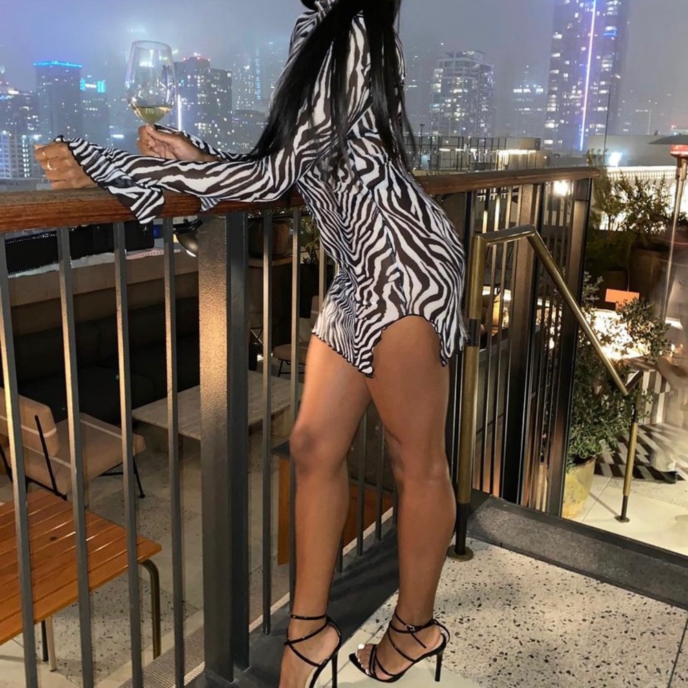 Sexy mesh zebra print dress and attention grabbing. Perfect for a night out